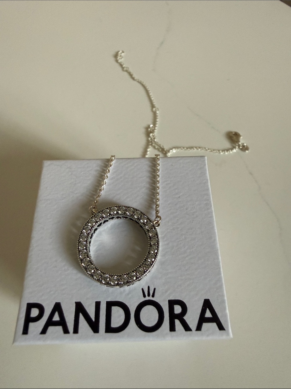 Pandora Silver Circle Pendant Necklace with Clear Stones